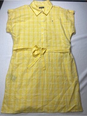 Tommy Hilfiger Yellow Saratoga Plaid Tie Waist Shirt Dress